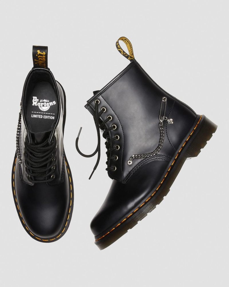 Black Dr Martens 1460 Swarovski Leather Lace Up Boots (Smooth Leather) Boots | IF80-L8UT