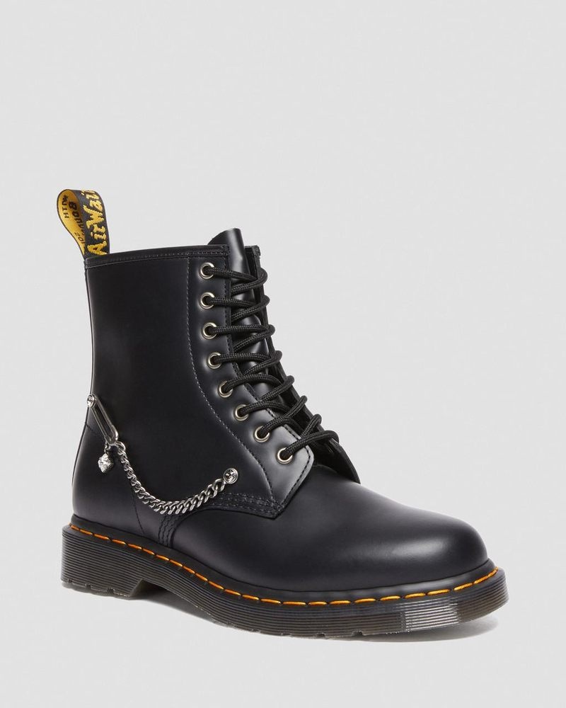 Black Dr Martens 1460 Swarovski Leather Lace Up Boots (Smooth Leather) Boots | IF80-L8UT