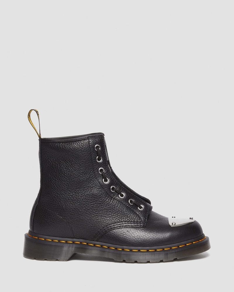 Black Dr Martens 1460 Toe Plate Lunar Leather Jungle Zip Boots (Milled Nappa) Boots | KA34-M2BG