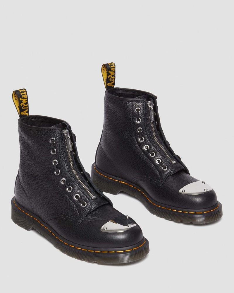 Black Dr Martens 1460 Toe Plate Lunar Leather Jungle Zip Boots (Milled Nappa) Boots | KA34-M2BG