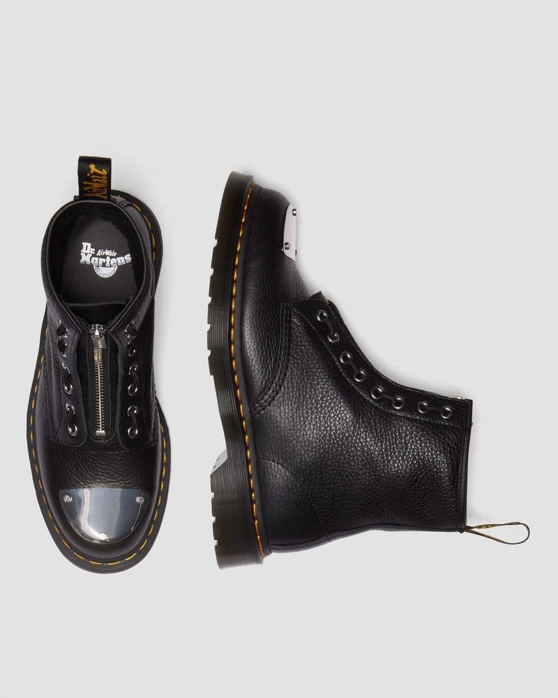 Black Dr Martens 1460 Toe Plate Lunar Leather Jungle Zip Boots (Milled Nappa) Boots | KA34-M2BG