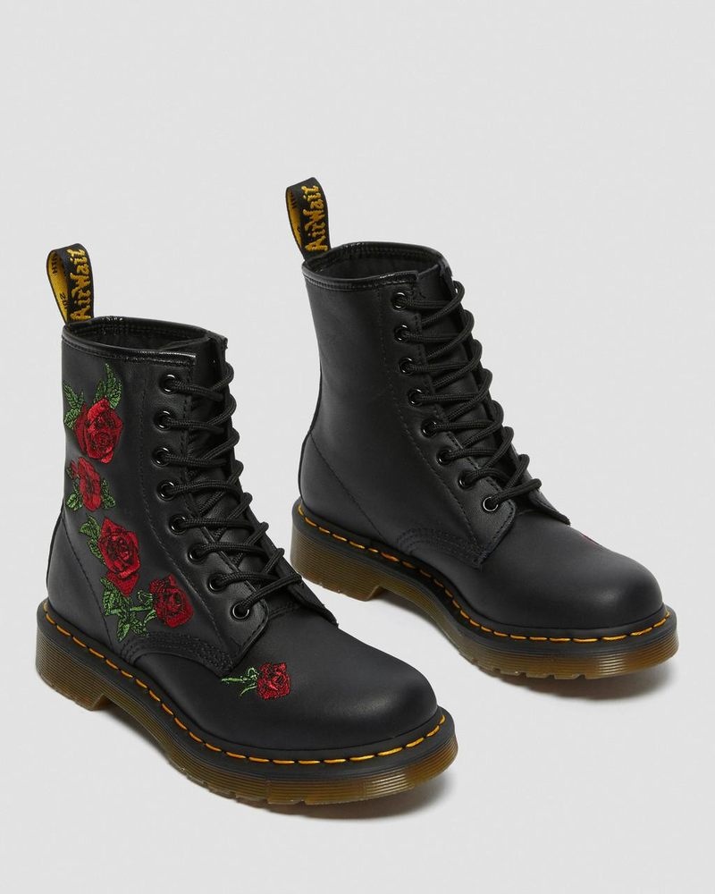 Black Dr Martens 1460 Vonda Floral Leather Lace Up Boots (Softy T) Boots | KS20-Y9MI