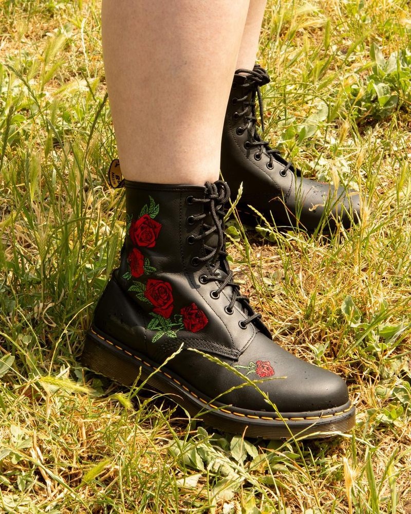 Black Dr Martens 1460 Vonda Floral Leather Lace Up Boots (Softy T) Boots | KS20-Y9MI