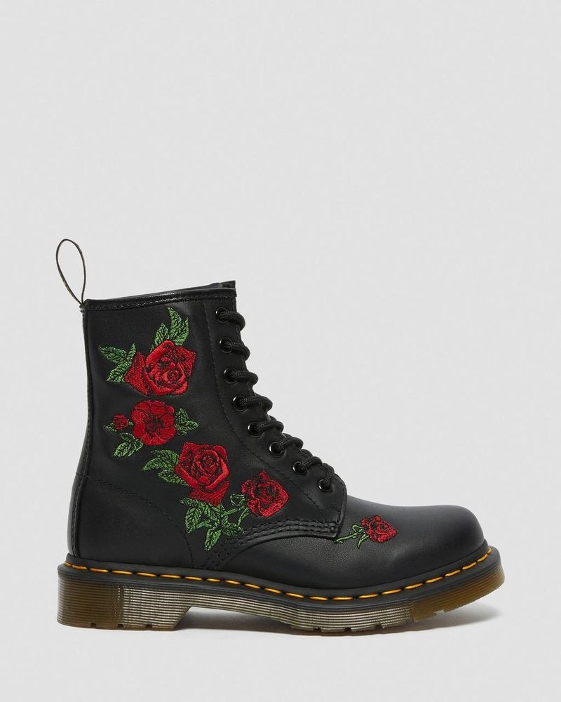 Black Dr Martens 1460 Vonda Floral Leather Lace Up Boots (Softy T) Boots | KS20-Y9MI