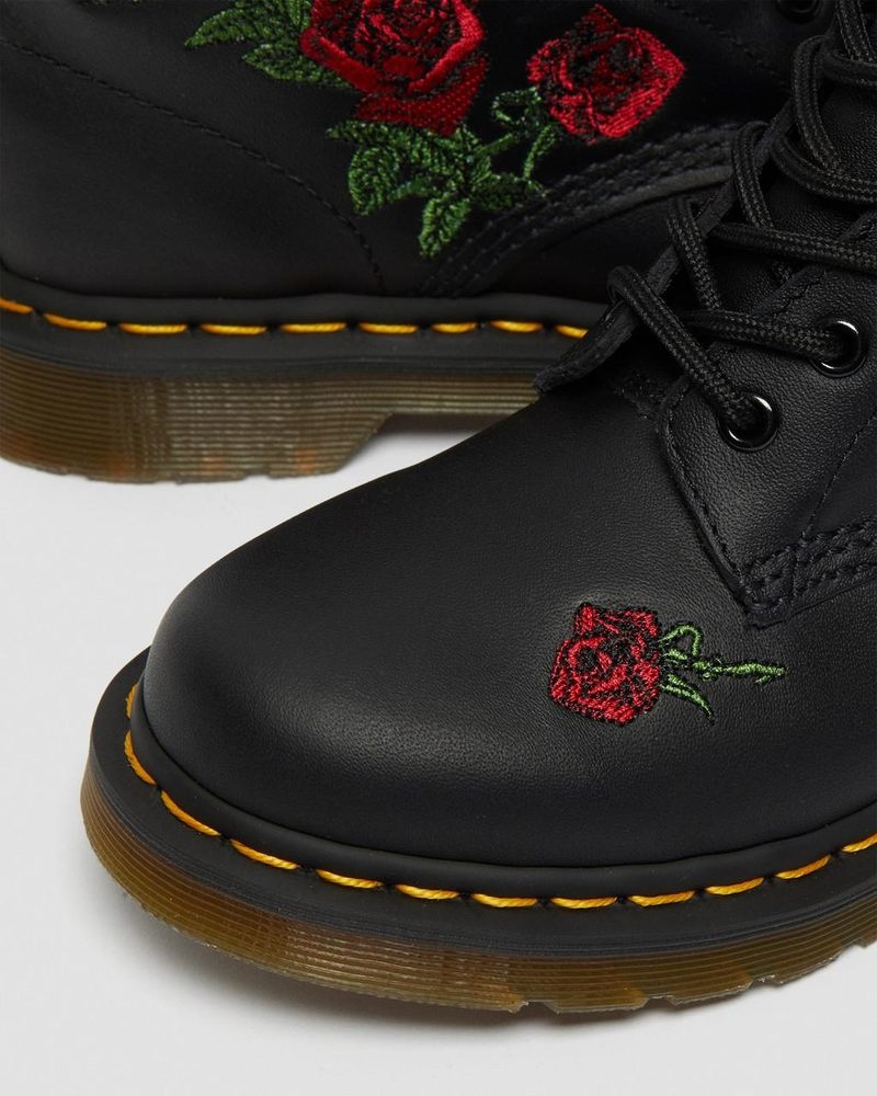 Black Dr Martens 1460 Vonda Floral Leather Lace Up Boots (Softy T) Boots | KS20-Y9MI