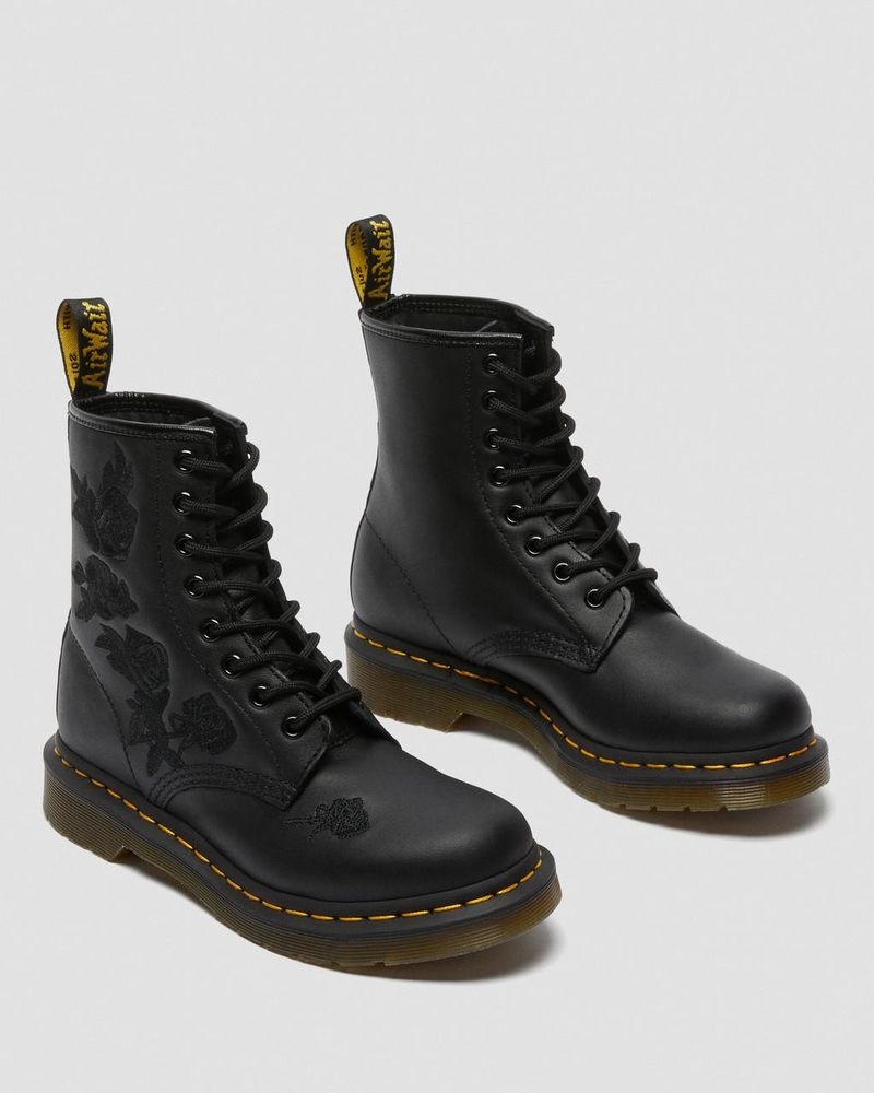 Black Dr Martens 1460 Vonda Mono - Floral Boots (Softy T) Boots | CH21-O3NA