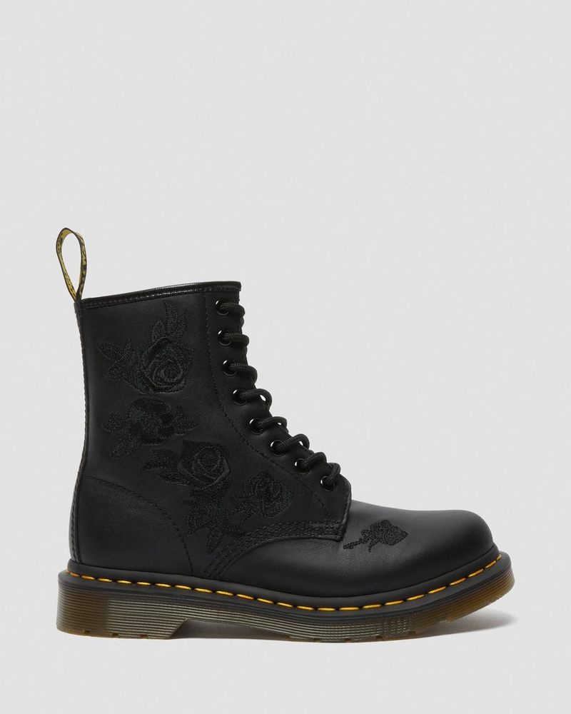 Black Dr Martens 1460 Vonda Mono - Floral Boots (Softy T) Boots | CH21-O3NA