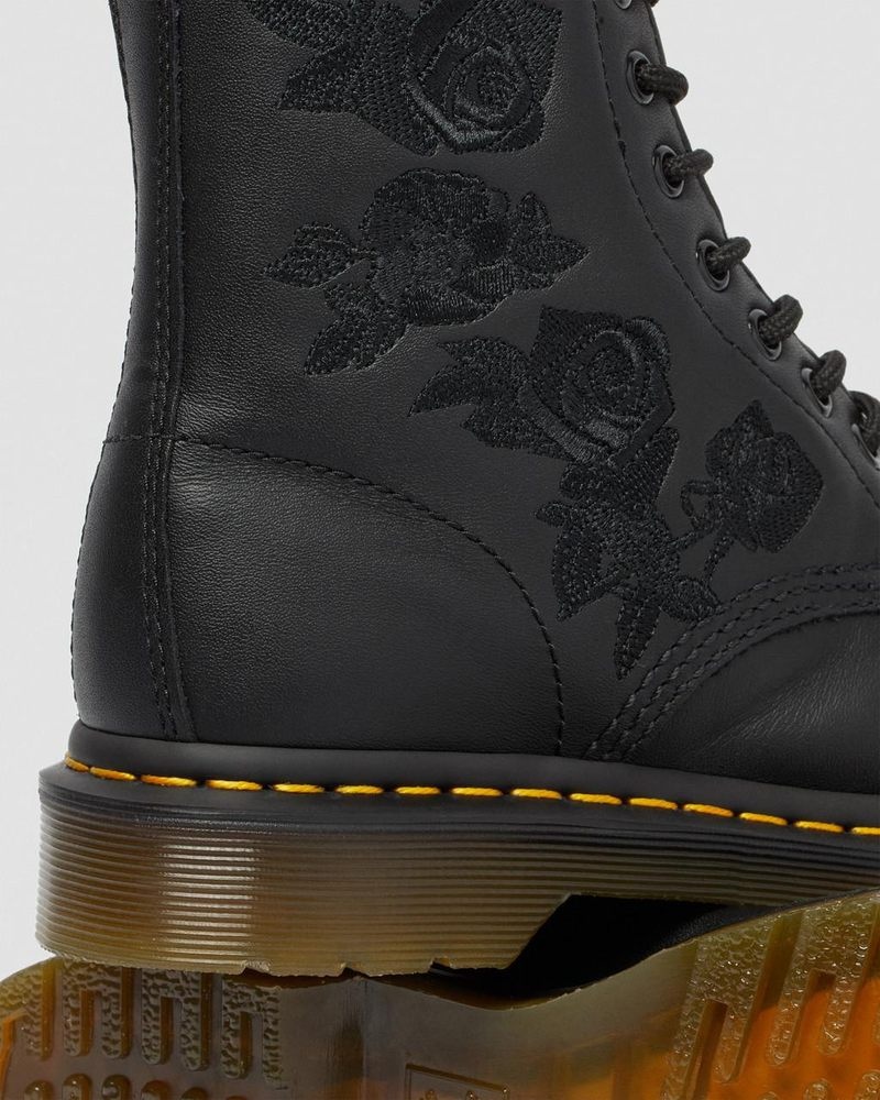 Black Dr Martens 1460 Vonda Mono - Floral Boots (Softy T) Boots | CH21-O3NA