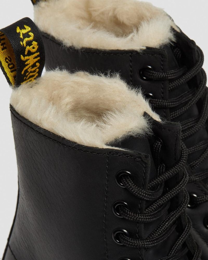 Black Dr Martens 1460 - Faux Fur Lined Lace Up Boots (Burnished Wyoming) Boots | NW95-A4RJ