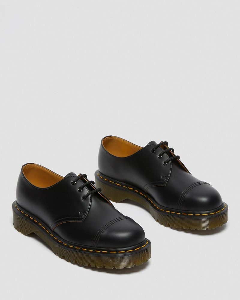 Black Dr Martens 1461 Bex Made in England Toe Cap Oxford Shoes (Vintage Smooth) Platforms Shoes | NM89-I0ZZ