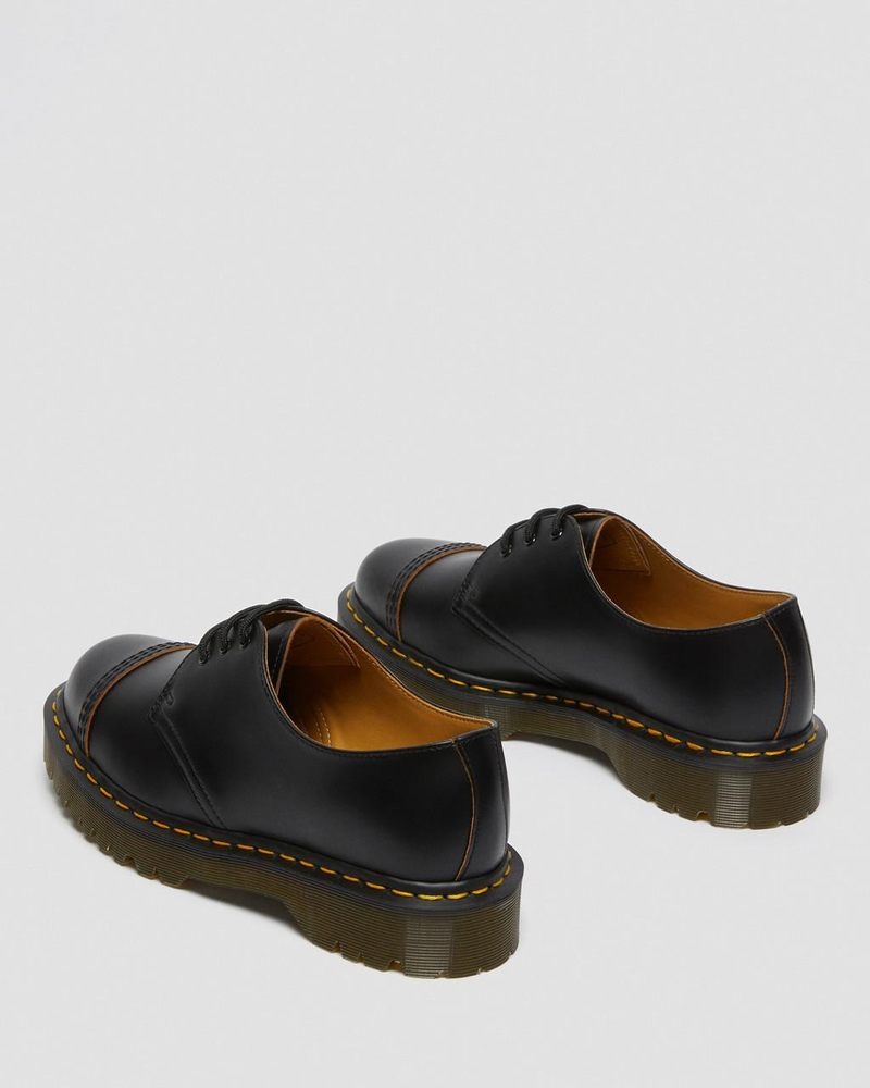 Black Dr Martens 1461 Bex Made in England Toe Cap Oxford Shoes (Vintage Smooth) Platforms Shoes | NM89-I0ZZ