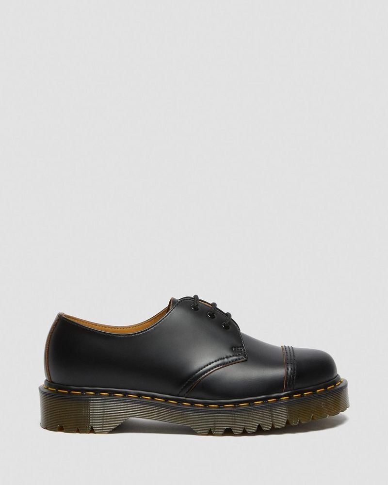 Black Dr Martens 1461 Bex Made in England Toe Cap Oxford Shoes (Vintage Smooth) Platforms Shoes | NM89-I0ZZ