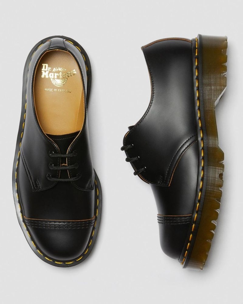 Black Dr Martens 1461 Bex Made in England Toe Cap Oxford Shoes (Vintage Smooth) Platforms Shoes | NM89-I0ZZ