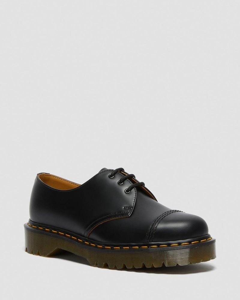 Black Dr Martens 1461 Bex Made in England Toe Cap Oxford Shoes (Vintage Smooth) Platforms Shoes | NM89-I0ZZ