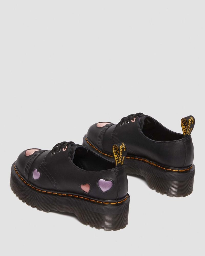 Black Dr Martens 1461 Leather Heart Platform Shoes (Lapstone+Satin Lux) Platforms | PP15-K2VW