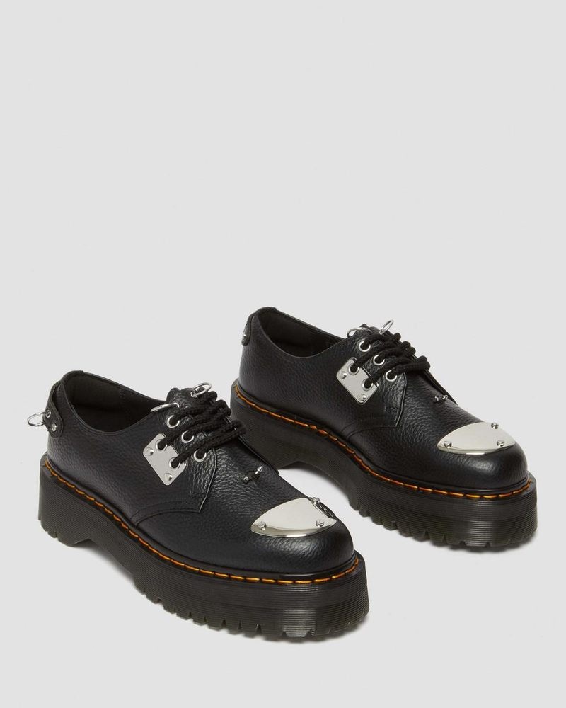 Black Dr Martens 1461 Piercing Milled Nappa Leather Platform Shoes (Milled Nappa) Platforms Shoes | FK55-L9UI