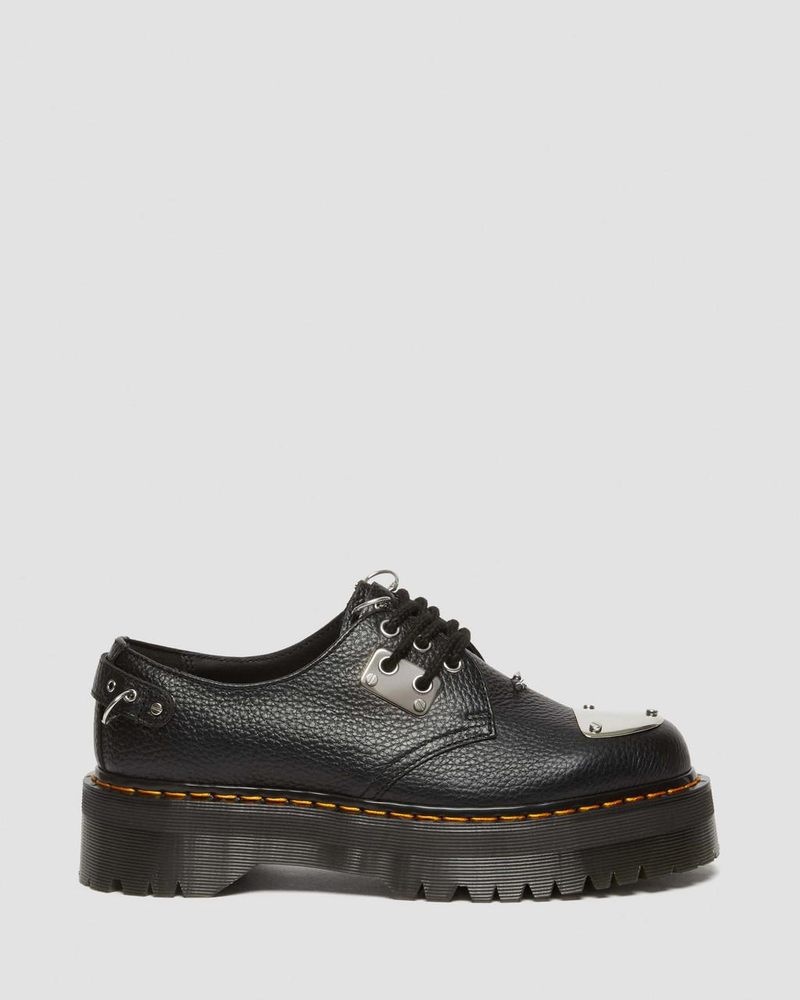 Black Dr Martens 1461 Piercing Milled Nappa Leather Platform Shoes (Milled Nappa) Platforms Shoes | FK55-L9UI