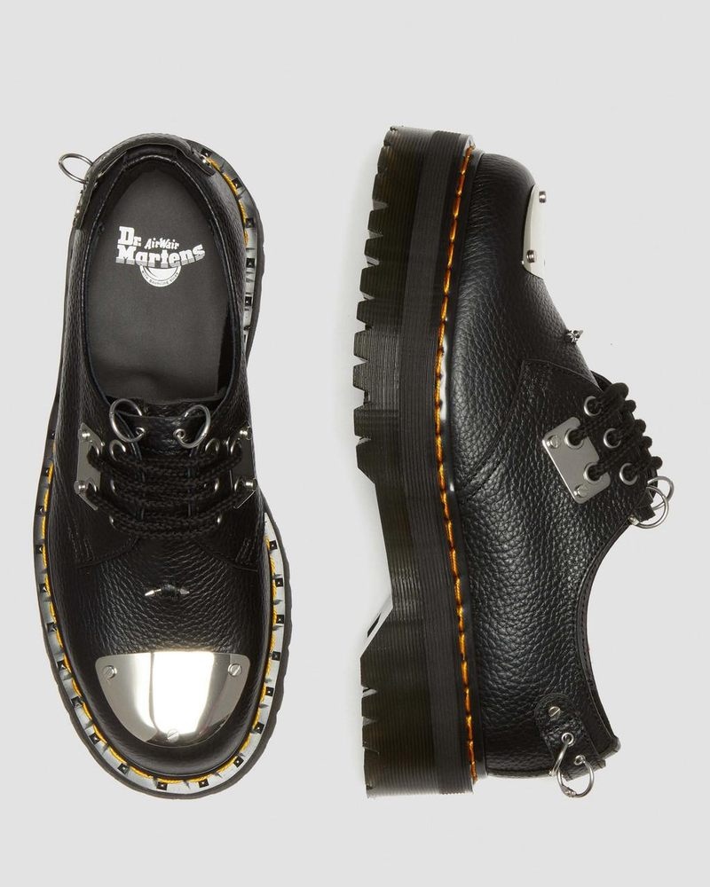 Black Dr Martens 1461 Piercing Milled Nappa Leather Platform Shoes (Milled Nappa) Platforms Shoes | FK55-L9UI