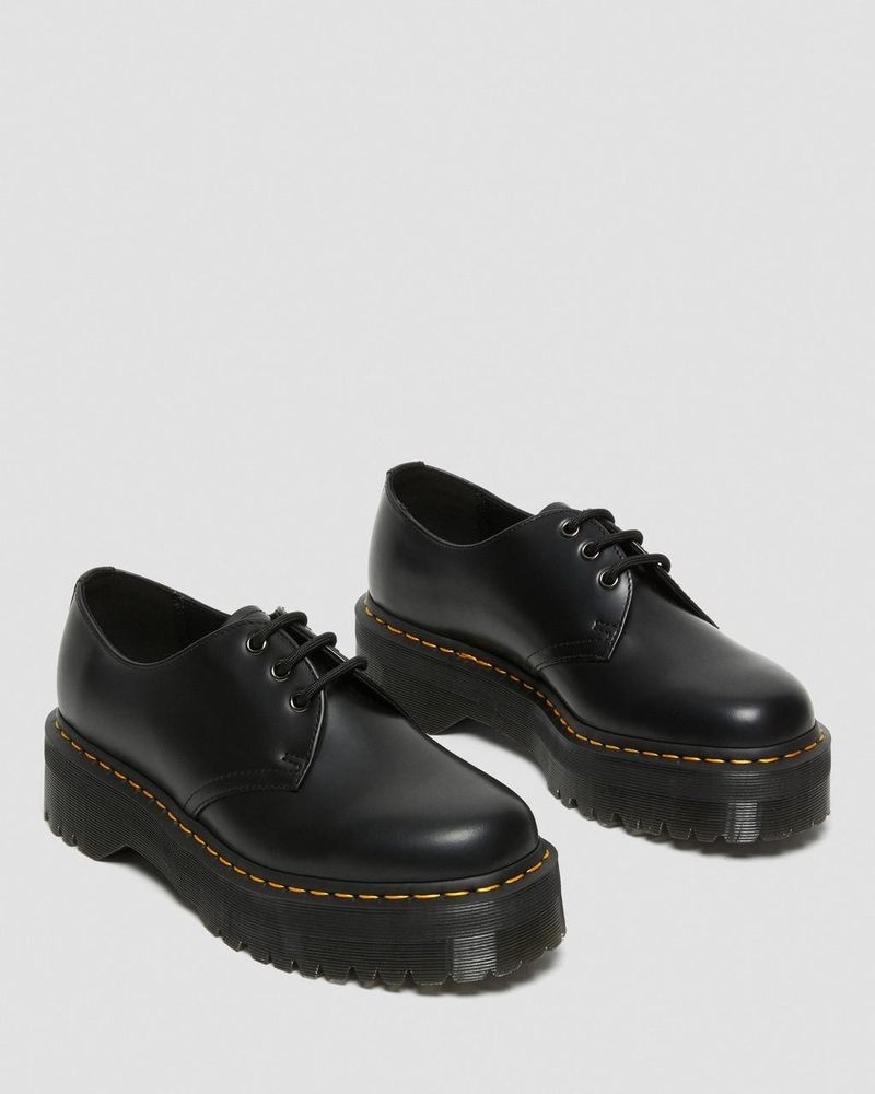 Black Dr Martens 1461 Smooth Leather Platform Shoes (Polished Smooth) Platforms | UK95-F2QN