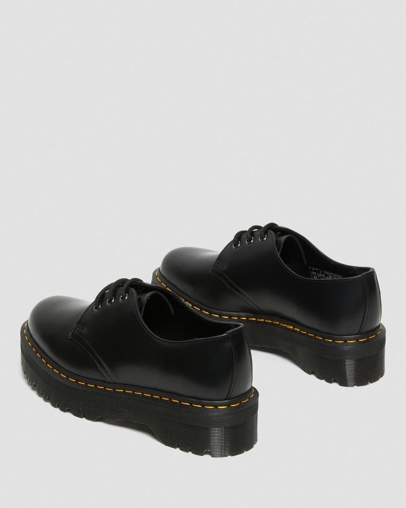 Black Dr Martens 1461 Smooth Leather Platform Shoes (Polished Smooth) Platforms | UK95-F2QN