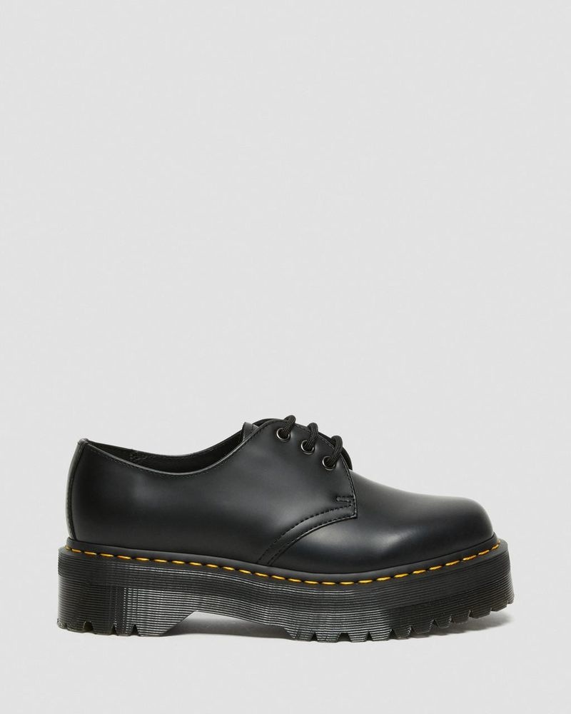 Black Dr Martens 1461 Smooth Leather Platform Shoes (Polished Smooth) Platforms | UK95-F2QN