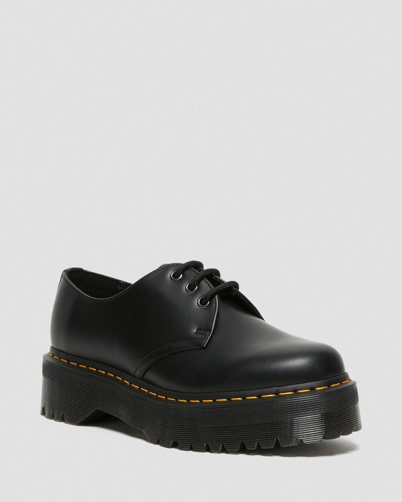 Black Dr Martens 1461 Smooth Leather Platform Shoes (Polished Smooth) Platforms | UK95-F2QN