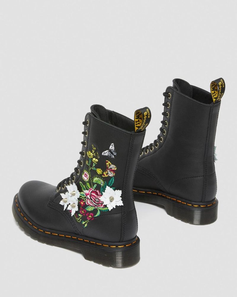 Black Dr Martens 1490 Floral Bloom Leather Mid-Calf Boots (Nappa Leather) Boots | NI04-T5GS