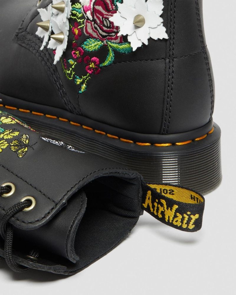 Black Dr Martens 1490 Floral Bloom Leather Mid-Calf Boots (Nappa Leather) Boots | NI04-T5GS