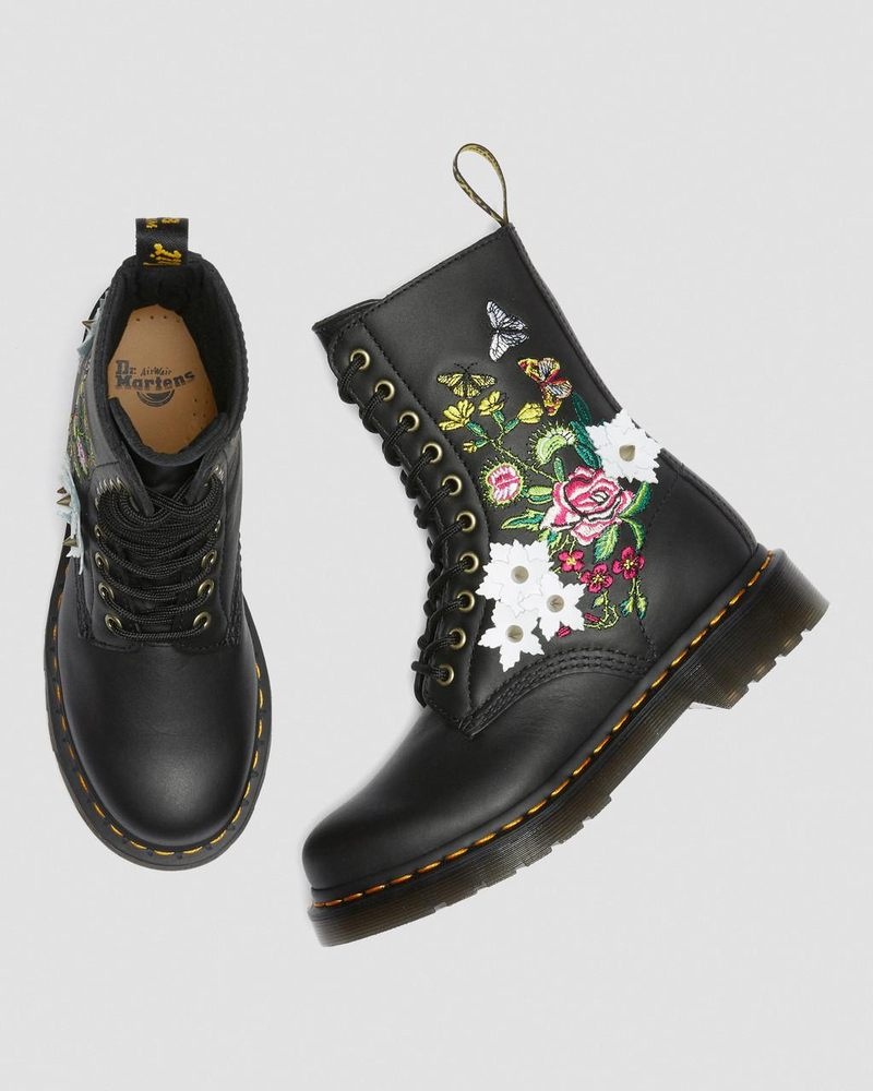 Black Dr Martens 1490 Floral Bloom Leather Mid-Calf Boots (Nappa Leather) Boots | NI04-T5GS