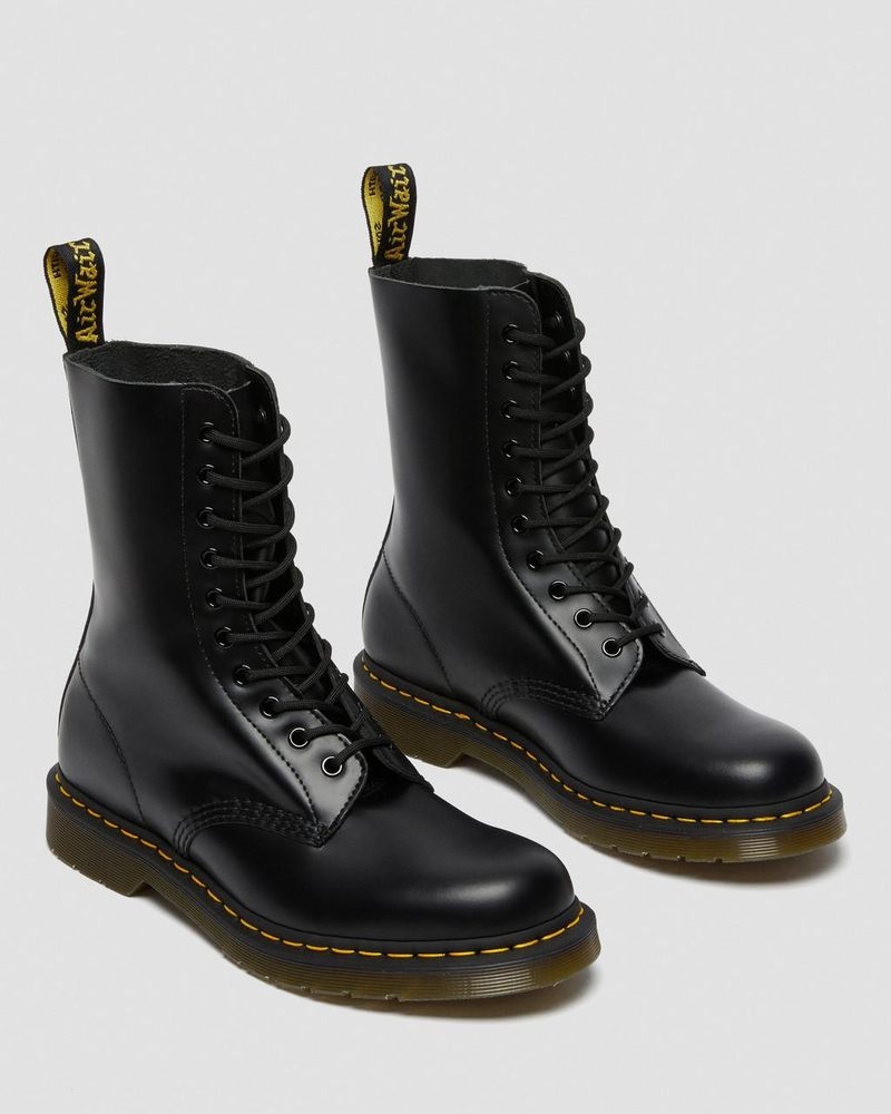 Black Dr Martens 1490 Smooth Leather Mid Calf Boots (Smooth Leather) Boots | XI29-E0LS