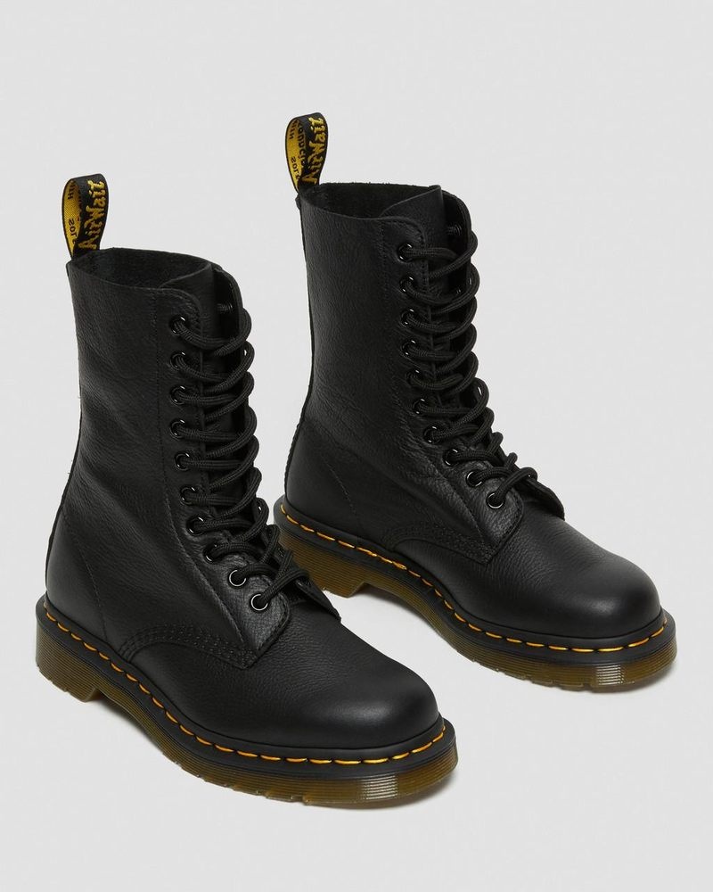 Black Dr Martens 1490 Virginia Leather Mid Calf Boots (Virginia) Boots | WQ80-Y5YU 