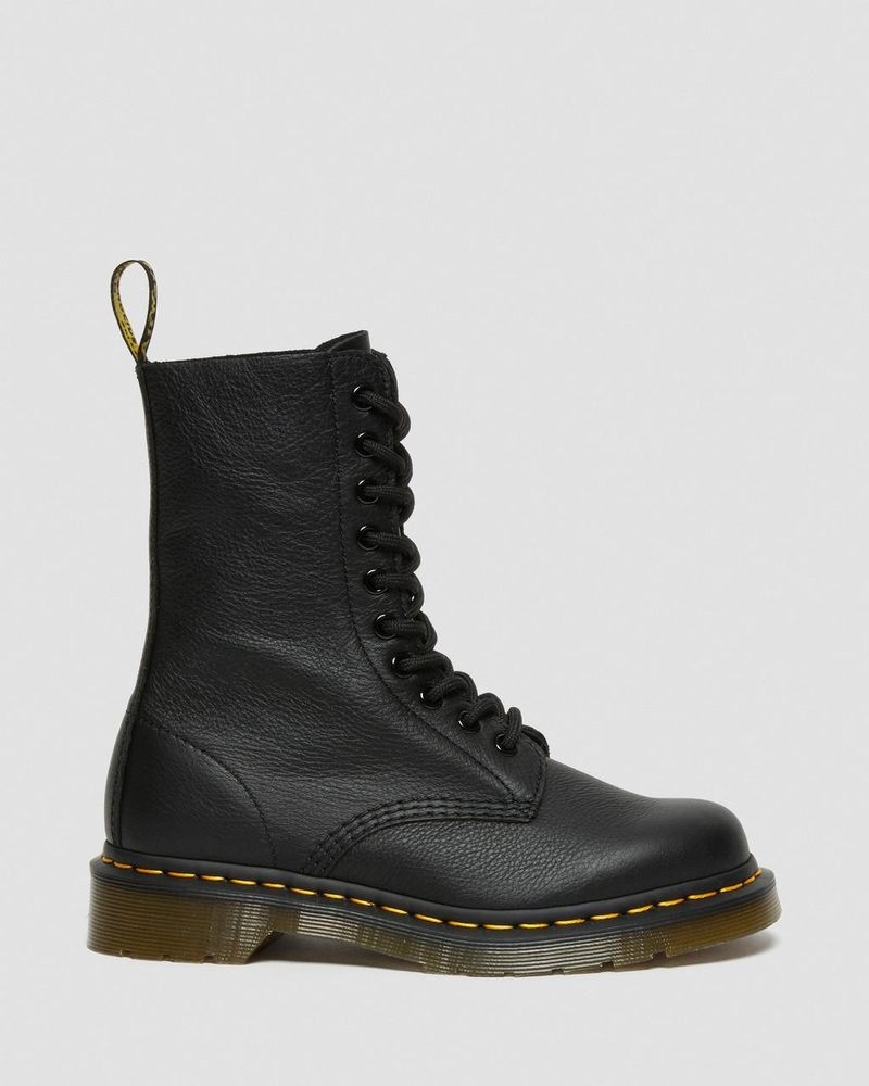 Black Dr Martens 1490 Virginia Leather Mid Calf Boots (Virginia) Boots | WQ80-Y5YU 