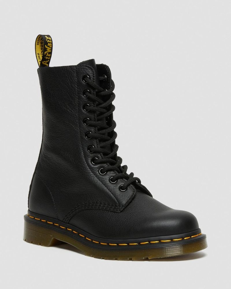 Black Dr Martens 1490 Virginia Leather Mid Calf Boots (Virginia) Boots | WQ80-Y5YU 