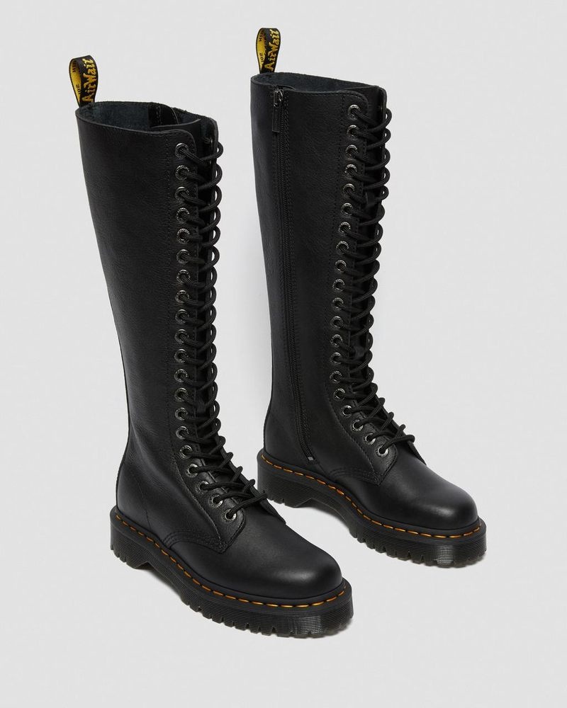 Black Dr Martens 1B60 Bex Pisa Leather Knee High Boots (Pisa) Platforms Boots | AT86-Z0FE