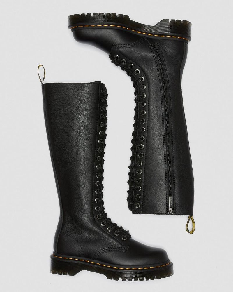 Black Dr Martens 1B60 Bex Pisa Leather Knee High Boots (Pisa) Platforms Boots | AT86-Z0FE