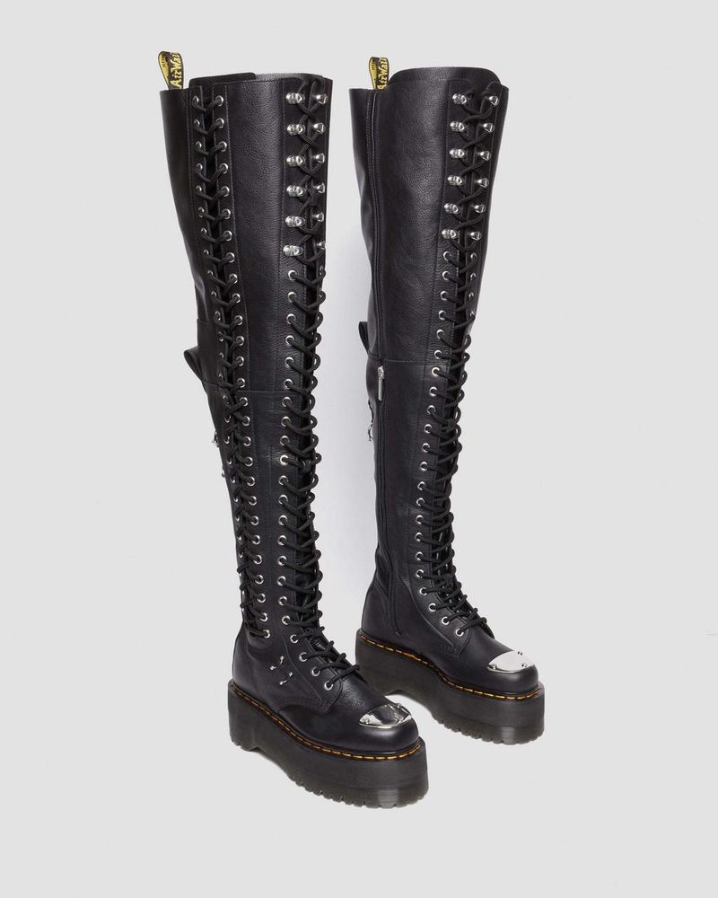 Black Dr Martens 28-Eye Extreme Max Virginia Leather Knee High Boots (Virginia) Platforms Boots | HJ13-R0QP