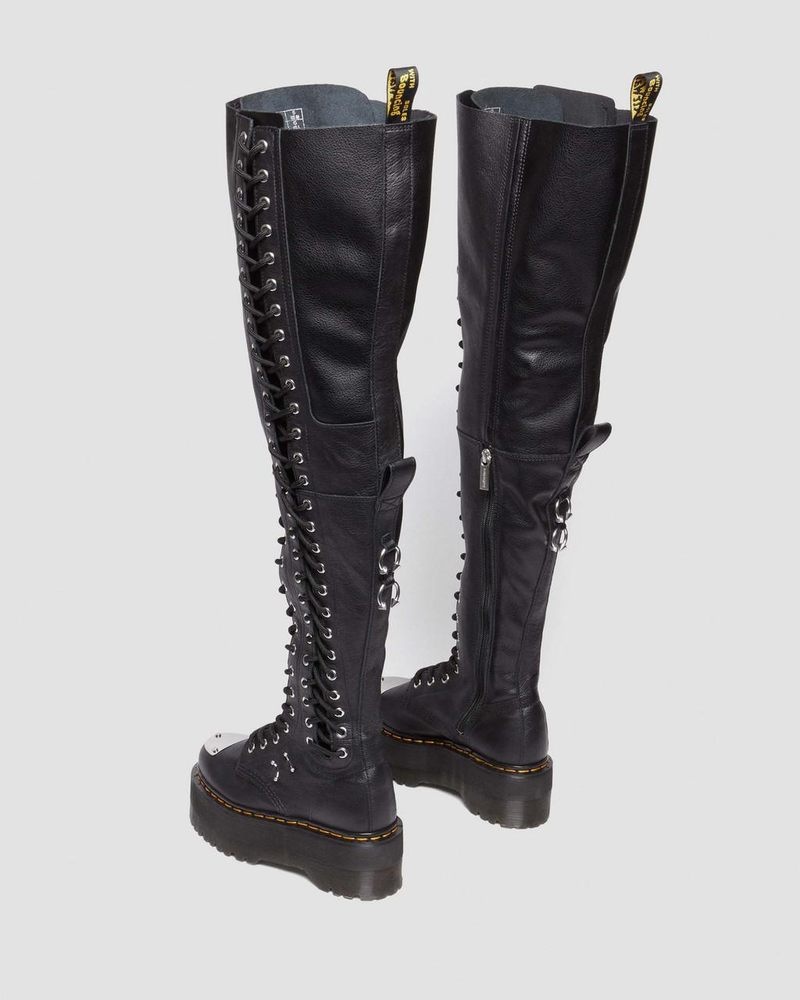 Black Dr Martens 28-Eye Extreme Max Virginia Leather Knee High Boots (Virginia) Platforms Boots | HJ13-R0QP