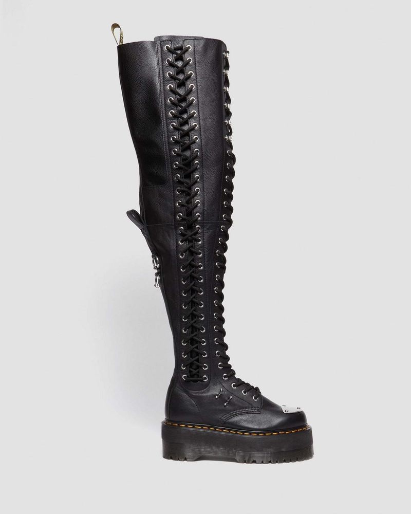 Black Dr Martens 28-Eye Extreme Max Virginia Leather Knee High Boots (Virginia) Platforms Boots | HJ13-R0QP