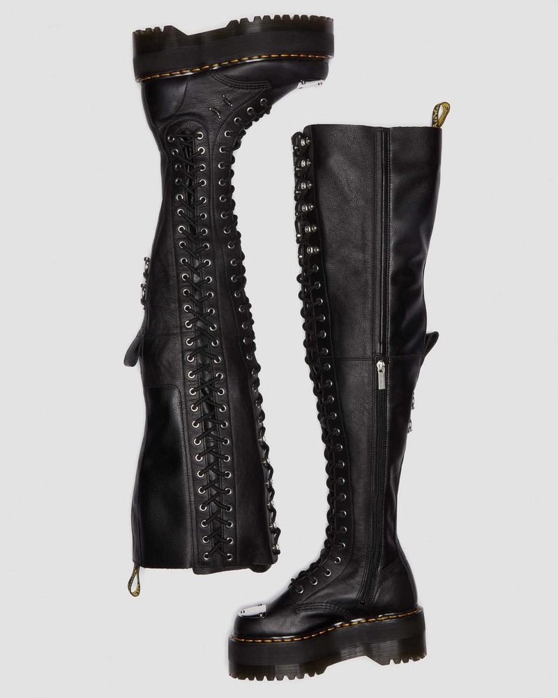 Black Dr Martens 28-Eye Extreme Max Virginia Leather Knee High Boots (Virginia) Platforms Boots | HJ13-R0QP