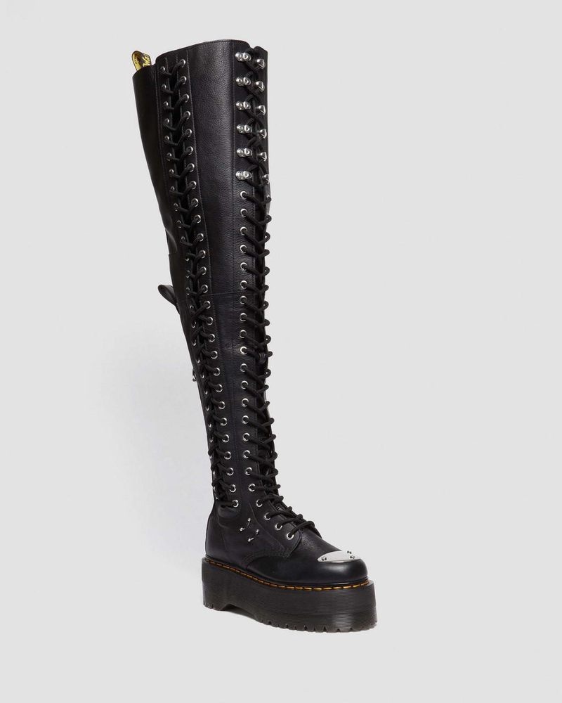 Black Dr Martens 28-Eye Extreme Max Virginia Leather Knee High Boots (Virginia) Platforms Boots | HJ13-R0QP