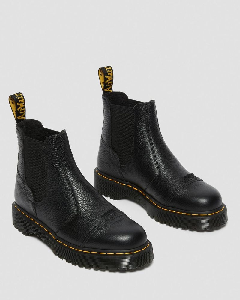 Black Dr Martens 2976 Bex Fleece-Lined Platform Chelsea Boots (Milled Nappa) Platforms Boots | JH98-M7RC