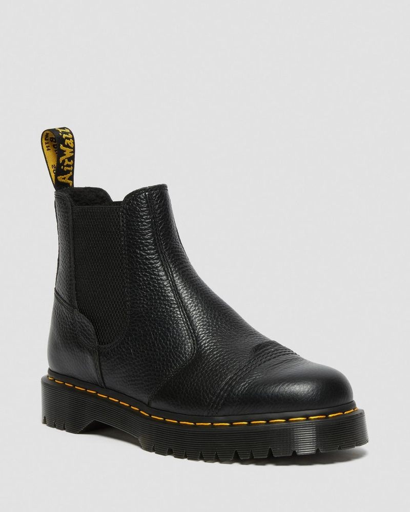 Black Dr Martens 2976 Bex Fleece-Lined Platform Chelsea Boots (Milled Nappa) Platforms Boots | JH98-M7RC