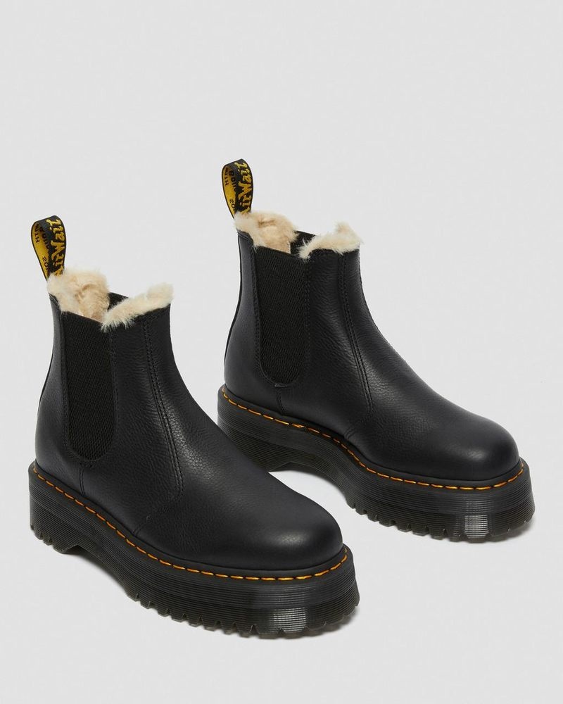 Black Dr Martens 2976 Faux Fur Lined Platform Chelsea Boots (Pisa) Platforms Boots | HQ99-U5QK