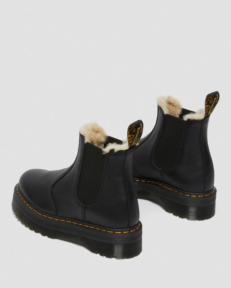 Black Dr Martens 2976 Faux Fur Lined Platform Chelsea Boots (Pisa) Platforms Boots | HQ99-U5QK