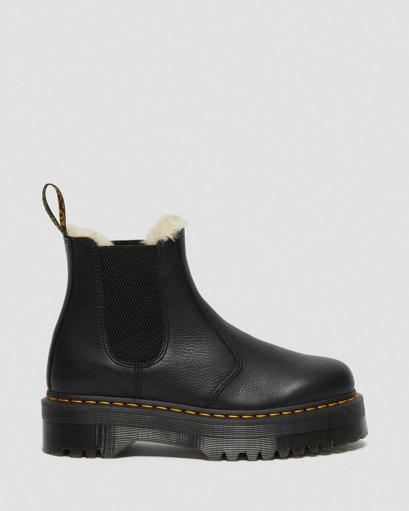 Black Dr Martens 2976 Faux Fur Lined Platform Chelsea Boots (Pisa) Platforms Boots | HQ99-U5QK