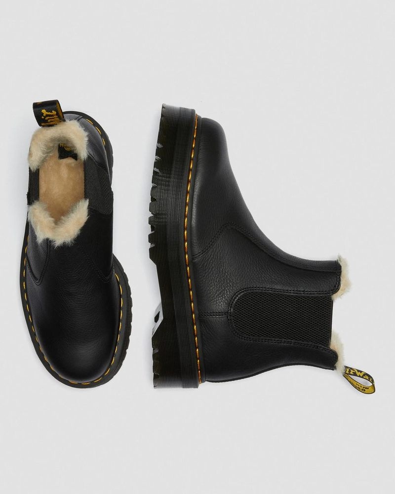 Black Dr Martens 2976 Faux Fur Lined Platform Chelsea Boots (Pisa) Platforms Boots | TU47-N7YK