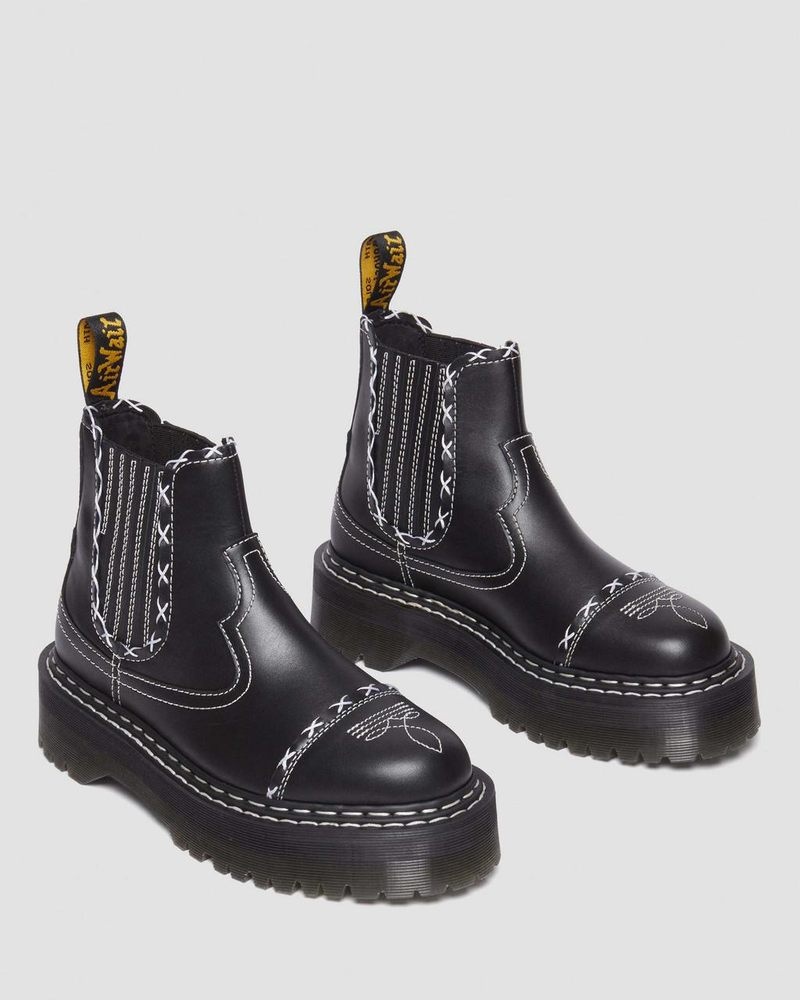 Black Dr Martens 2976 Gothic Americana Leather Platform Chelsea Boots (Wanama) Platforms Boots | ZD54-B4TV