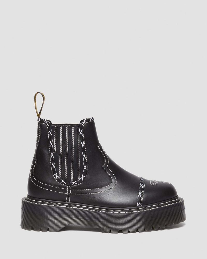 Black Dr Martens 2976 Gothic Americana Leather Platform Chelsea Boots (Wanama) Platforms Boots | ZD54-B4TV