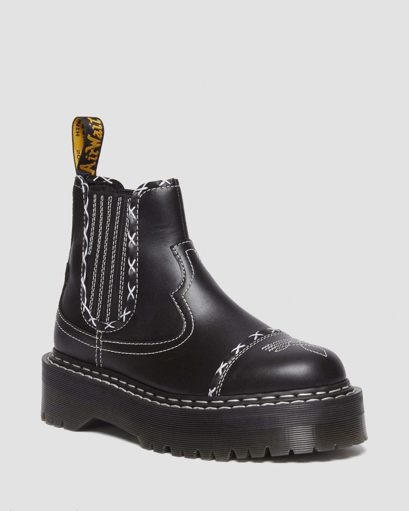 Black Dr Martens 2976 Gothic Americana Leather Platform Chelsea Boots (Wanama) Platforms Boots | ED96-G9NF