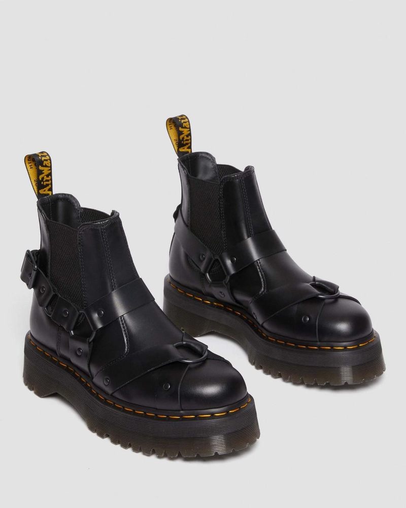 Black Dr Martens 2976 Harness Leather Platform Chelsea Boots (Paris) Boots | SG45-W6NA